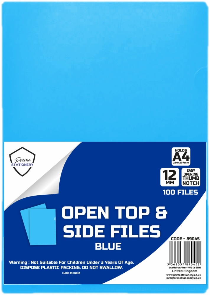 Prime A4 Open Top and Side Files Blue Pack of 100